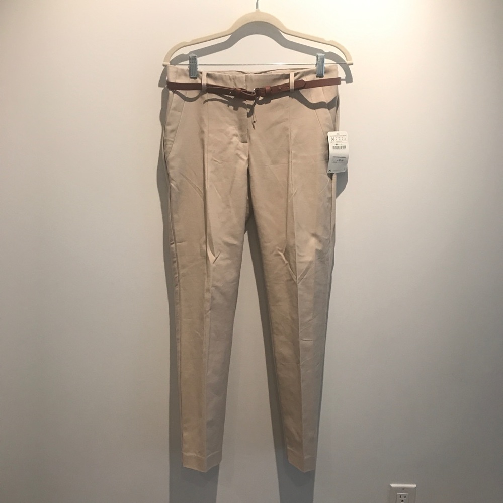 NEW Zara Tan / Cream Work Pants with Belt
